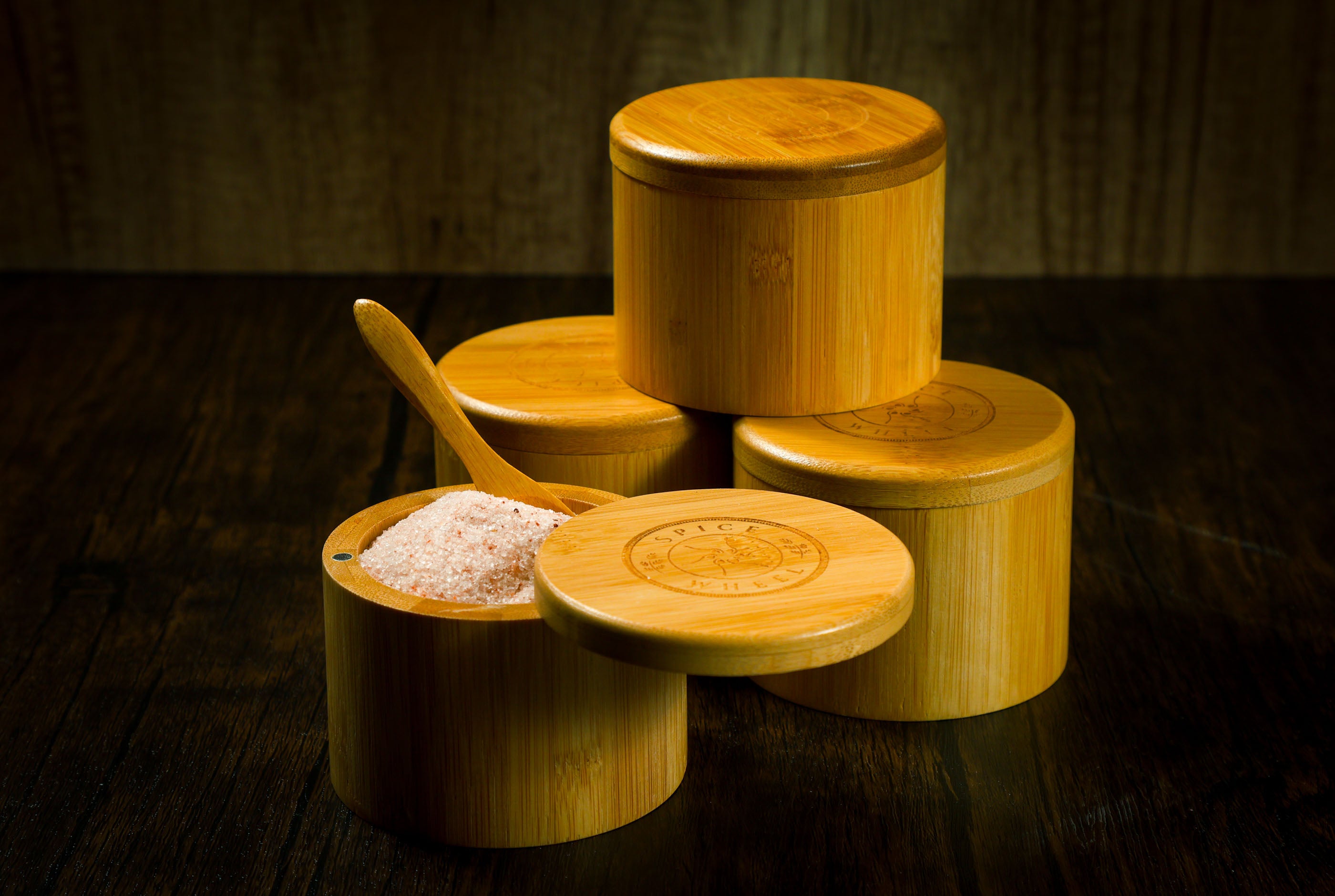 Salti Containers Bamboo Salt Container filled with Pink Himalayan Salt